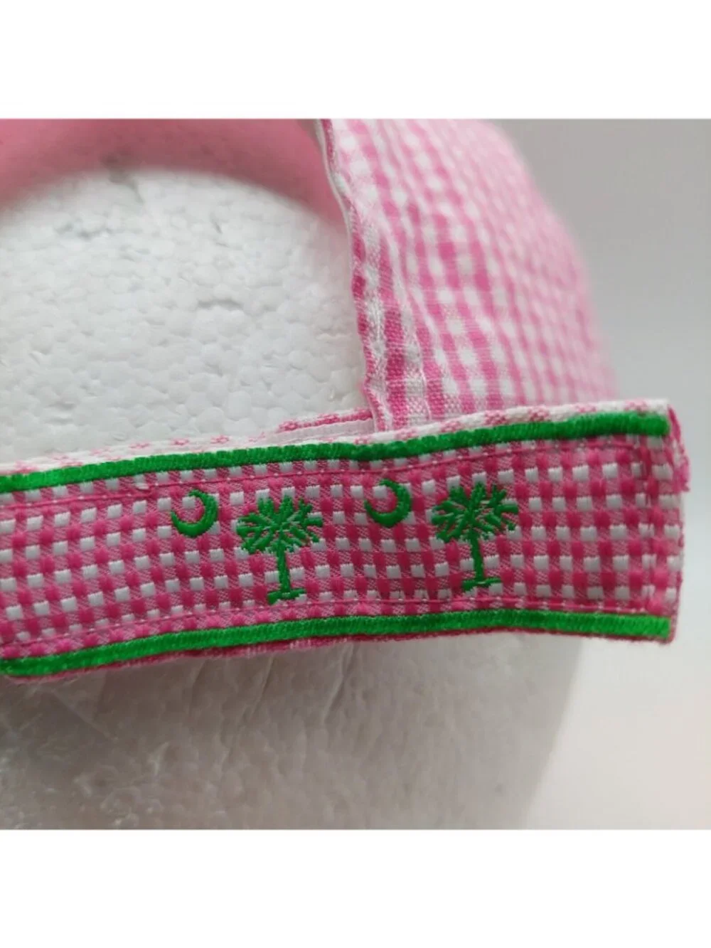 Palmetto Crescent Moon Plaid Picnic Cap Green Palm Tree Pink Gingham Strapback